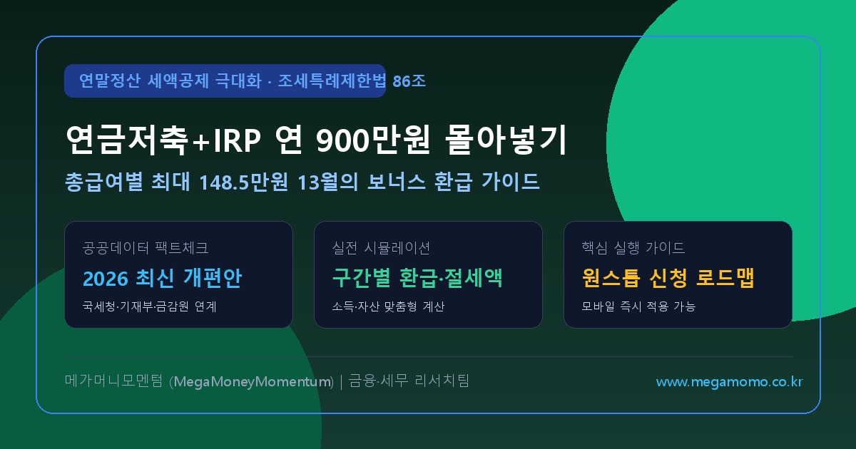 2026 연말정산 연금저축 600만 + IRP 300만 = 900만원 세액공제 4분기 몰아넣기 실전 전략 (최신)